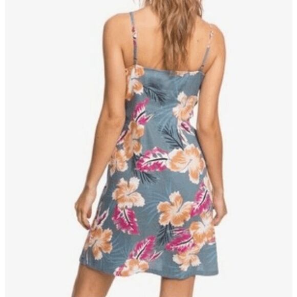 ROXY Sweet About Me Tropical Print Blue Sundress Button Front Size Medium - Picture 2 of 13